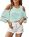 LookbookStore Women's Cold Shoulder Loose Shirt Tops 3/4 Bell Mesh Sleeve Summer Blouse Clearly Aqua Size Medium