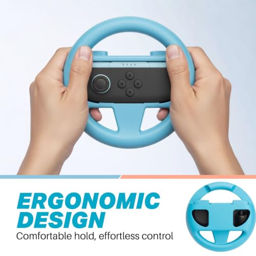 Image of NiTHO Racing Wheel Compatible with Switch 2 Controllers, Steering Wheel Grip for Racing Karting Games, Easy Snap-In Design, Gaming Accessory for Switch 2 (Pack of 2, Blue & Red)