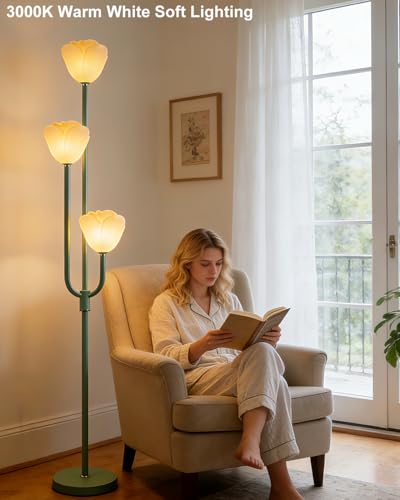 Image of Lightdot 66IN Flower Floor Lamp 3-Lights Vintage Floor Lamps with Bulbs Included for Wedding Party Modern Dimmable Green Standing Tall Lamp with 5Lbs Heavy Base for Living Room /Bedroom /Home Decor