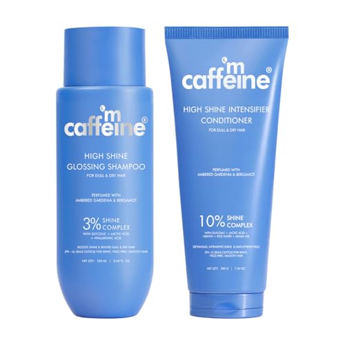 Image of mCaffeine Glass Hair Wash Duo | Glossy Hair Shampoo + Shine Intensifier Conditioner | New Shine Complex | Smooth, Shiny Hair & 48Hr Frizz Control | Long Lasting Luxury Fragrance| 250ml + 200G