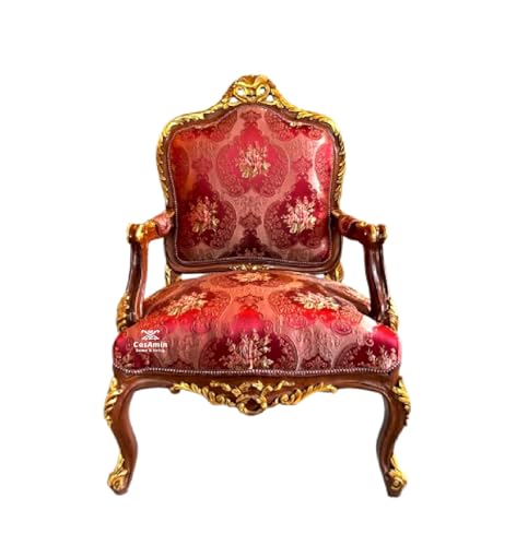 CasAmin Home & Living Chaise de Noël rouge, style baroque antique, chaise royale française en bois pour pendaison de crémaillère, édition limitée
