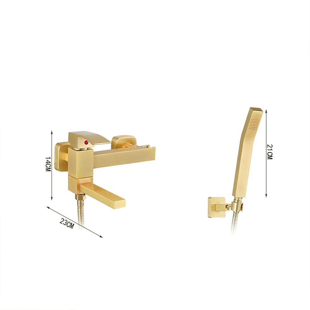 Moderno grifo de bañera montado en la pared con ducha de mano, grifo mezclador de latón, manguera de 150 cm, elegante acabado negro, ideal para mejorar el baño y experiencia de lujo de spa.