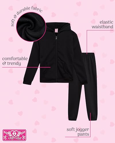 Real Love Girls Sweat Suit Set - 4 Piece Soft Fleece Zip Up Hoodie and Athletic Jogger Sweatpants for Girls (Sizes: 7-16)2