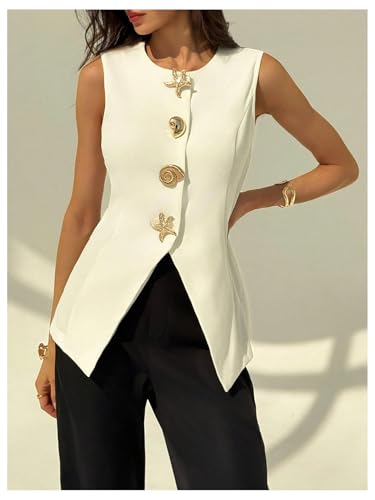 Floerns Women's Summer Star Metal Sleeveless Vest Blazer Split Hem Suit Jacket White X-Large2