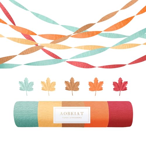 Image of AOBKIAT Fall Colorful Streamers Party Decorations,5 Rolls | Orange Brown Yellow Red Lake Blue Crepe Paper Streamers for Harvest,Thanksgiving,Birthday Wedding Baby Shower,Rustic Party