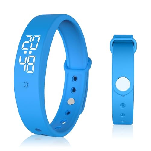 Funmo Reloj de alarma con vibración, alarma vibratoria silenciosa, recordatorio de píldora por día, con temporizador y 6 alarmas diarias, para niños y adultos mayores, azul