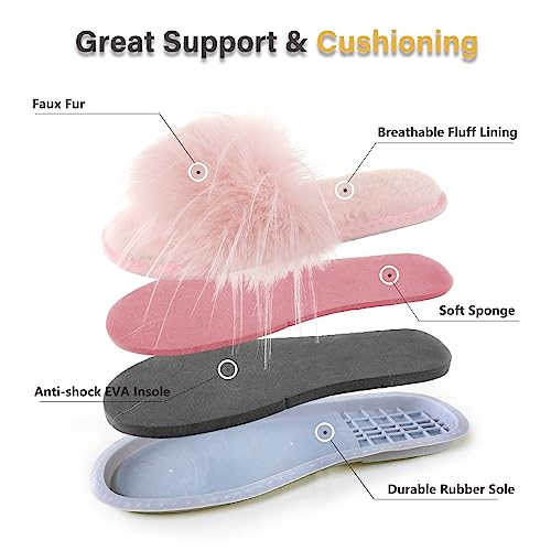 Image of Fur Story Women's Furry Slippers Open Toe Fuzzy Slippers Memory Foam Fluffy House Sandal