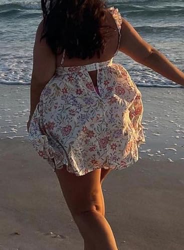 Image of NUFIWI Y2K Ruffle Hem Babydoll Mini Dresses Square Neck Spaghetti Strap Short Dresses Boho Flowy Patchwork Sundress Vocation