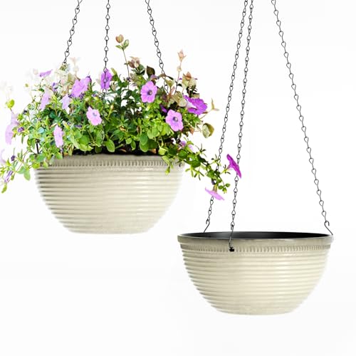 Vanslogreen HANGING POTS FOR PLANTS INDOOR 2 Pack Hanging Planters For Indoor Outdoor Plants, 10 Inch Hanging Planter With Drainage Hole & Plug Glazed Hanging Baskets Flower Pots cover
