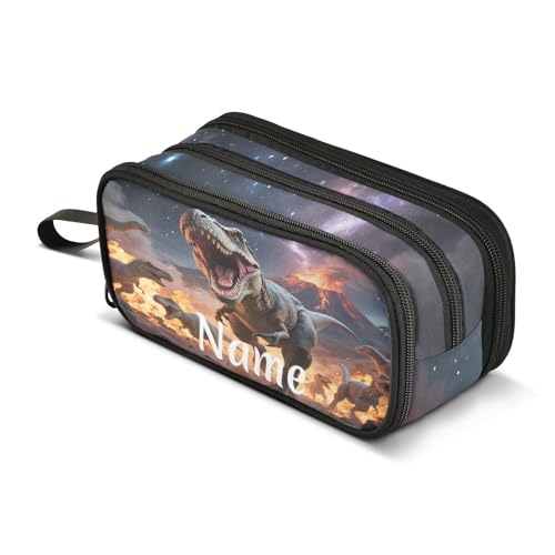 Image of Custom Dinosaurs Roar Pencil Case Box Boys Girls Personalized Name Large Pencil Pouch Stationery Pen Bag Organizer for Kids Adults School Office