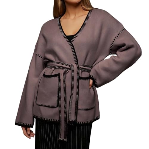 Chaqueta mujer punto fino holgada con bolsillos para abrigarte