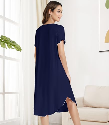 Image of NACHILA Women's Nightgowns-Viscose Made from Bamboo,Soft Nightshirt Short Sleeve Sleepwear Cooling Sleepshirts