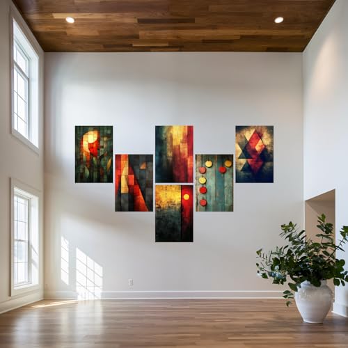 Image of SiddArtify Abstract Geometric Wall Art Prints Set - Modern Poster Decor for Living Room Office - 8x12 inch Board Pack of 6