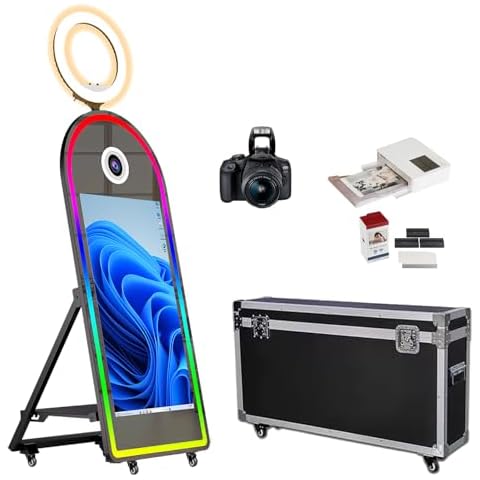 Mirror Photo Booth with Printer and Camera 43 inch Touch Screen Portable Magic Mirror Photobooth Machine with Selfie Lights for Events Wedding Parties Celebration Cover