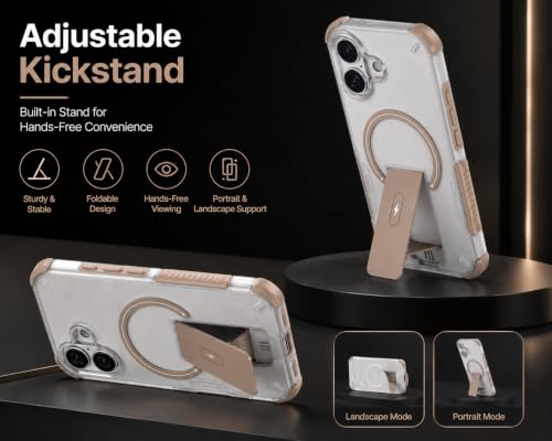Image of MAGA Case with Stand for Apple iPhone 17 | MagSafe Compatible, Rugged Hybrid Cover, Shockproof Armor, Scratch Resistant, Hard Polycarbonate Back, Soft TPU Bumper Translucent Matte White Brown
