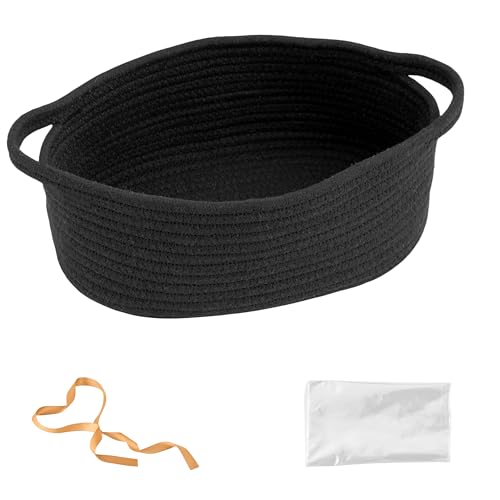 Image of Large Woven Gift Basket Empty with Bag & Ribbon, Storage Basket for Father's Day for Dad, Baby Shower, Raffle, Birthday, Cute Organizer with Handles,13.4 inchx10 inchx5.5 inch, Black