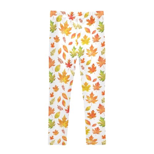 senya Girls Printed Leggings Yoga Pants Autumn Watercolor Leaf Pattern for Kids in 4t to 10 Years, 4T2