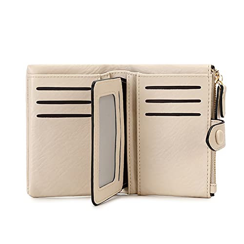 Womens Wallets Small Trifold Wallets for Women Rfid Ladies Wallets Bifold,Women's Billfold Leather Wallets Compact Card Holder with Zipper Coin Pocket (Beige)