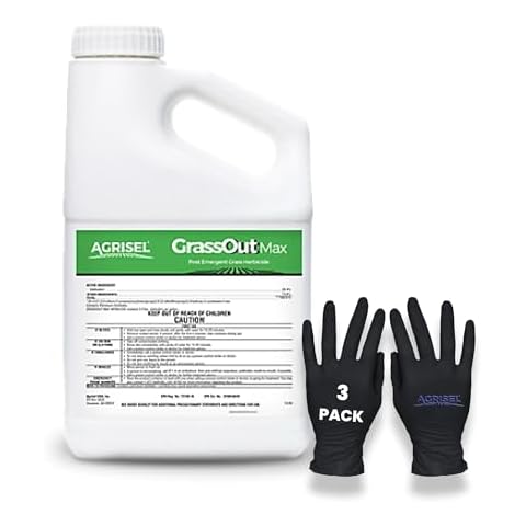 Agrisel GrassOut Max Weed Killer, Targets 50+ Grassy Weeds Without Harming Desired Plants, Pet Safe, Large Area Treatment, Easy Application, Includes 3-Pack of Agrisel Protective Gloves, 128 Ounces Cover