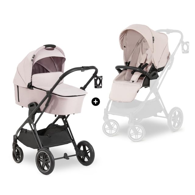 Image of Hauck Vision X Set 2 in 1 Pram & Stroller - Premium Pushchair with Carrycot, Reversible Seat, One-Hand Recline, UPF 50+ Canopy, Rubber Wheels, Foldable Design, Suitable from Birth to 4 Years (Up to 22 kg), Melange Beige