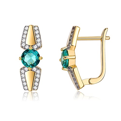 Boucles d'oreilles or jaune 14K et diamant vert de laboratoire géométriques pour femme