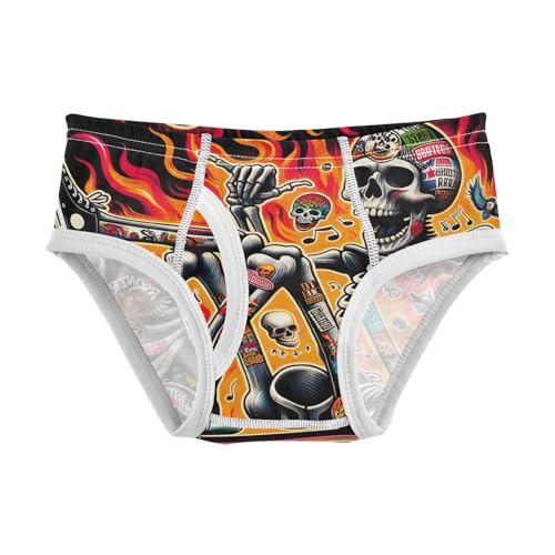 ODAWA Skull Skateboard Fire Black Tag Free Toddler Briefs Cotton, Boys Underwear 2T