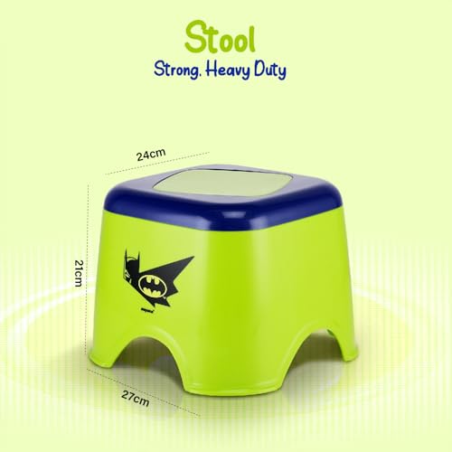 Image of Nayasa Kids Batman Print Bathroom Set of 3 | 18 LTR Bucket, 1 LTR Mug and Stool Combo for Children | Sturdy and Durable | Lightweight and Rigid | Easy to Clean and Attractive Design | Green
