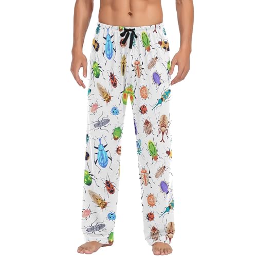 Men's Pajama Pants Soft Lightweight Lounge Sleep Insect Beetles Bugs Pj Bottoms with Pockets Drawstring