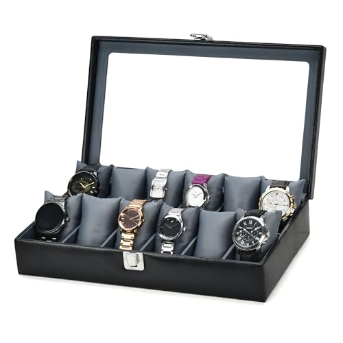 essart Mens and Womens Watch Box Holder Organizer Case In 12 Slots of watches In PU Leather with Black color- (WL-12-W-Black-Gry) (B0CLGZW84S) Amazon Price History, Amazon Price Tracker