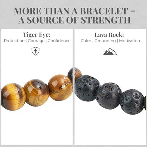 Set 3 Pulseras para Hombre de Ojo de Tigre y Roca de Lava miniatura 3