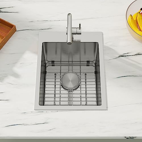 15 Drop In Bar Sink - Dcolora 15 X 20 Inch Stainless Steel Topmount Bar Prep Sink 16 Gauge With Round Corner X Grooves Single Bowl Kitchen Sink Top Above Counter Rv Camper Bar Sink Utility Basin #TOP2