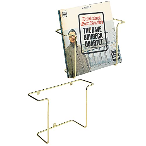 MyGift Modern Metal Wire Wall Mounted Vinyl Records Storage Racks, Hanging LP Record Holders, Floating Album Cover Display Shelves, Set of 2 (Brass-2 Pcs)