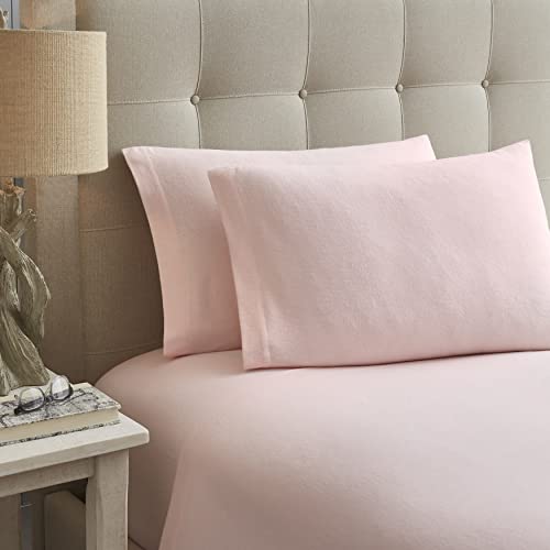 Image of Laura Ashley - Flannel Sheets Queen Size, Anti-Pilling & Wrinkle Resistant Cotton, Touchably Soft for All-Season Comfort - Bed Sheets with Matching Pillowcases & Fitted Sheet (Bright Blush)