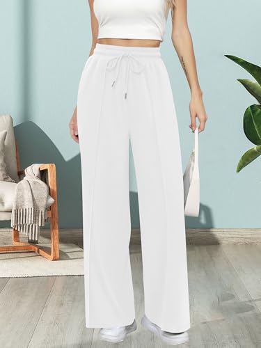 Missufe Women's Elastic High Waist Wide Leg Loose Casual Pants Joggers Workout Lounge Sweatpants with Pockets2