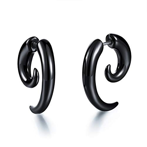 NUYI Men's And Women's Earrings Classic Spiral Imitation Cone Earrings Snail Earplugs Retro Totem Series Horn Puncture Earrings Hipster Punk Earrings Casual Hip Hop Halloween Party,Black
