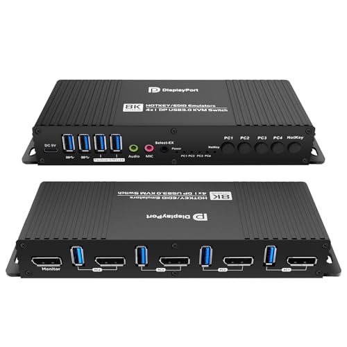 Image of Kvm Switch Displayport 1 Monitors 4 Computers Edid 4K 144Hz Hotkey Switching Single Monitor kvm Switches 1 Laptop 1 PC displayport edid 1440P 144Hz 165Hz 240hz Hotkey Switching