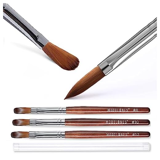 Modelones 3pcs Acrylic Nail Brush Set, Size 8/10/12 Kolinsky Acrylic Brushes for Acrylic Powder Application, Nail Extension, 3D Nail Carving, Round Shaped Nail Art Brushes with Wooden Handle