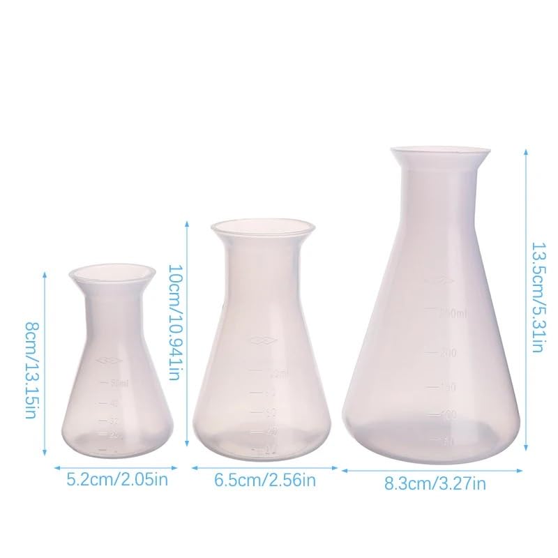 Matraz Erlenmeyer de plástico de 50/100/250 ml, de cuello estrecho, cónico y triangular, instrumento de análisis.(100ml)