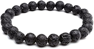 Jovivi Men Women Natural Lava Stone Beads Diffuser Bracelet Semi Precious Gemstone Healing Reiki Chakra Elastic Yoga Agate Bracelet Bangle for Essential Oil Jewellery