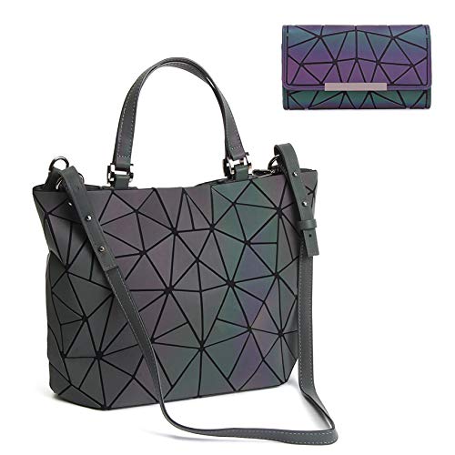 FZChenrry Luminous Geometric Backpacks Women Holographic Reflective Bags Handbags Holographic Reflective Bags Iridescent Backpack (BB2101-01P)