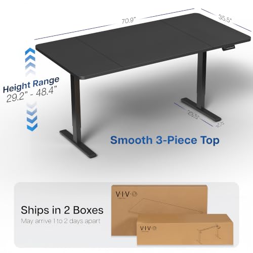 Image of VIVO Black 71 x 36 in Standing Desk, DESK-KIT-1B7B-36 | Electric, Holds 220 lbs, Sit Stand, Height Adjustable, Extra Deep Table Top, Memory Presets, 1B Series, Black Frame