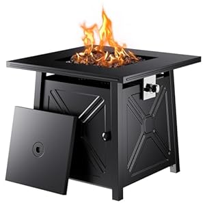 Ciays 28 Inch Propane Gas Fire Pit Table,50,000 BTU for Outsides with Steel Lid and Lava Rock,2 in 1 Square Firepit Table for Gatherings Parties on Patio Deck Garden Backyard,28″D x 28″W x 25″H,Black