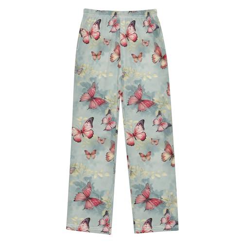 Butterfly Long Pajama Pants Elastic Waist PJ Bottoms with Pockets S A1118072