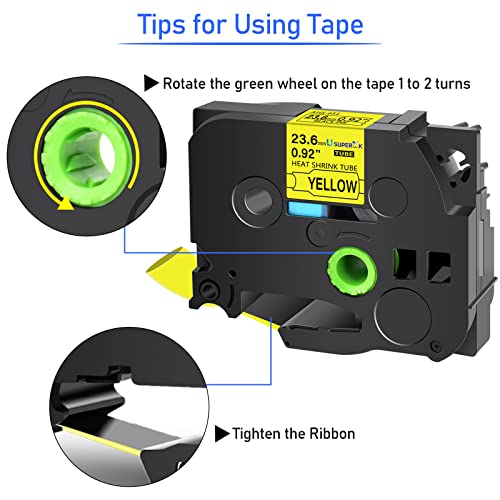 Image of USUPERINK 10 Pack Compatible for Brother P-Touch HSe-651 HSe651 HS-651 HS651 Black on Yellow 23.6mm 0.92'' Heat Shrink Tubing Label Tape for Wire Cable use in PT-P900 D800W P710BT P700 Label Printer