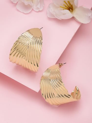 Image of Bohey by KARATCART Gold-Toned Classic Half Hoop Earrings for Women