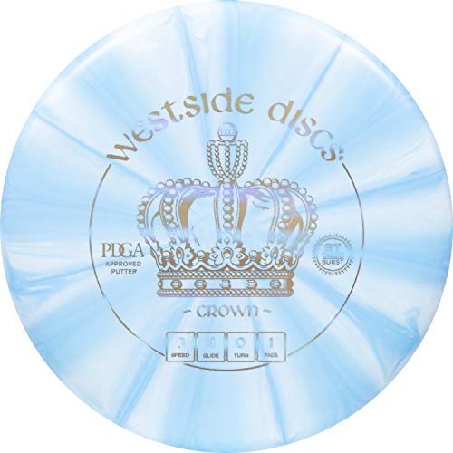 Westside Discs Origio Burst Crown Disc Golf Putter | Frisbee Golf Putt and Approach Disc | Great Off of The Tee Box Throwing Stable Putter | 170g Plus | Stamp Color and Burst Pattern Will Vary (Blue)