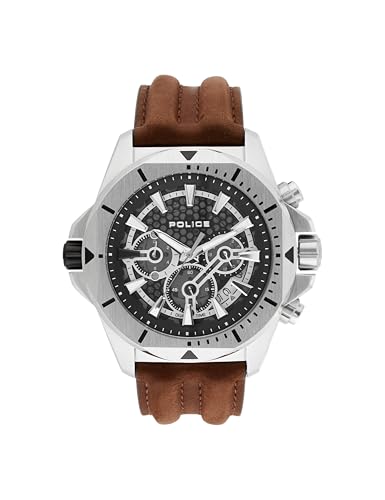 Image of Police Green Dial Multifunction Leather Strap Watch for Men
