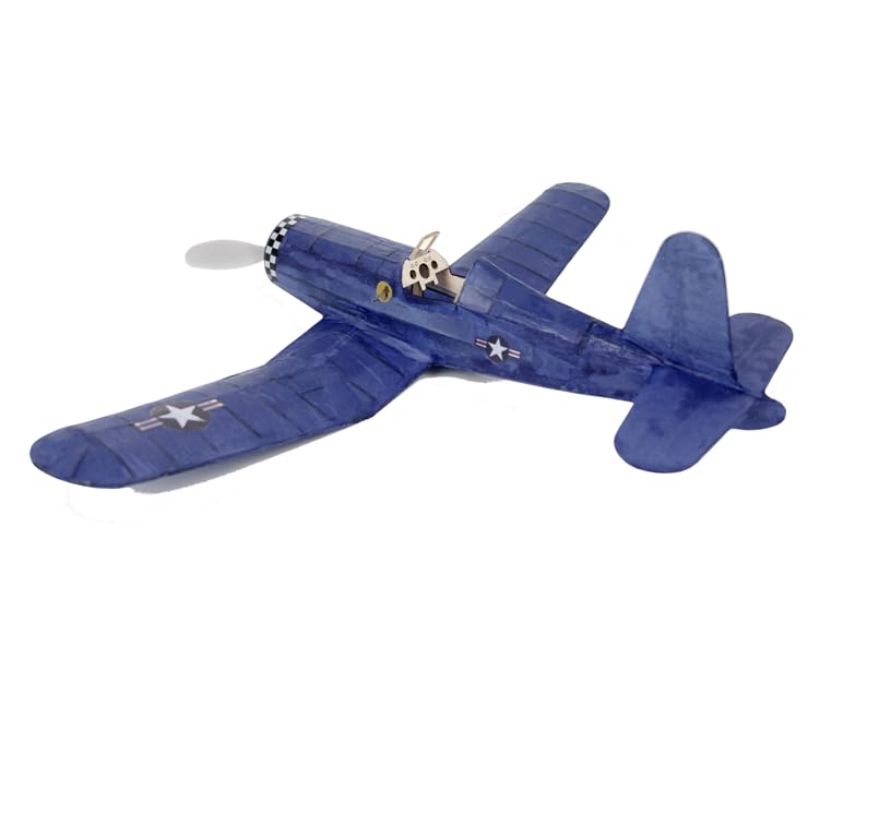 F4U Corsair USAF NAVY model airplane kit, WW2, Fighter plane rubber powered stick and tissue wooden construction History gift. Free Flight, classic, old fashioned