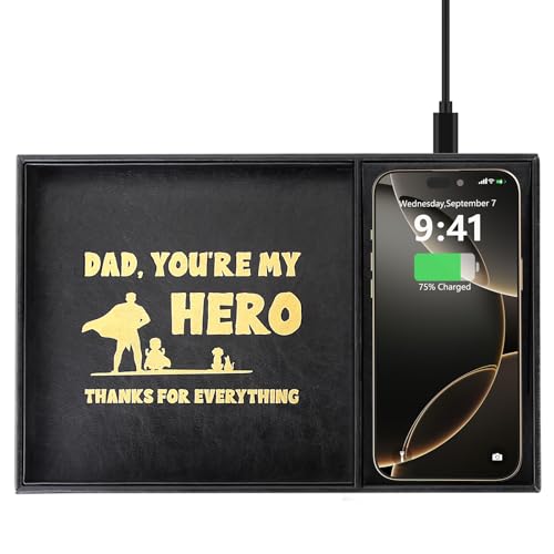 Gifts for Dad Valet Tray, Built-in Wireless Charger, Everyday Carry Tray, Unique Christmas Birthday Gifts for Dad from Daughter Son, Men Gift for Father, New Dad Gifts for Husband from Wife, Black