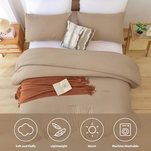 Image of ROSGONIA Oversized Queen Comforter Taupe Brown, 3pcs (1 Comforter & 2 Pillowcases) Lightweight Oversized Queen Comforter Sets Bedding Blanket Quilts